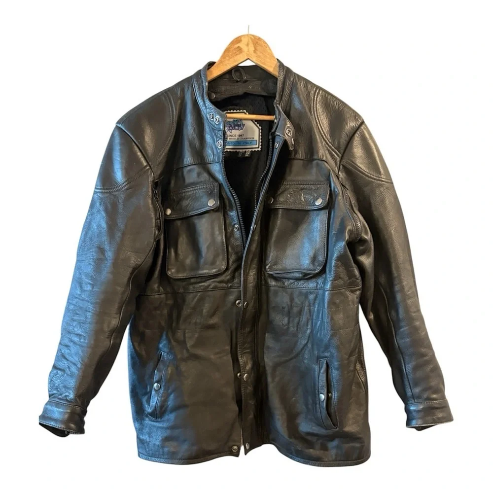 AGV Sport Italian Leather Motorcycle  Black Moto Biker Racer Jacket  XL